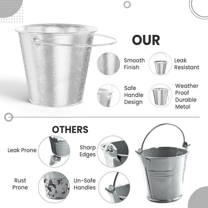 Galvanized Bucket, Metal Buckets with Handle 6 Pcs Leak Proof & Rust Resistant 48 fl oz Capacity - Best for Party Décor, Organizing & Decorating Easter Silver Bucket (Large 6.3" Top)