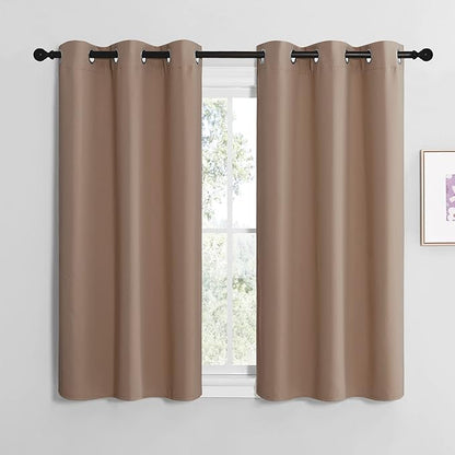 NICETOWN Small Window Kitchen Blackout Curtains, Thermal Insulated Solid Grommet Blackout Curtains/Drapes for Bedroom (Set of 2, 42 by 50 Inch, Cappuccino)