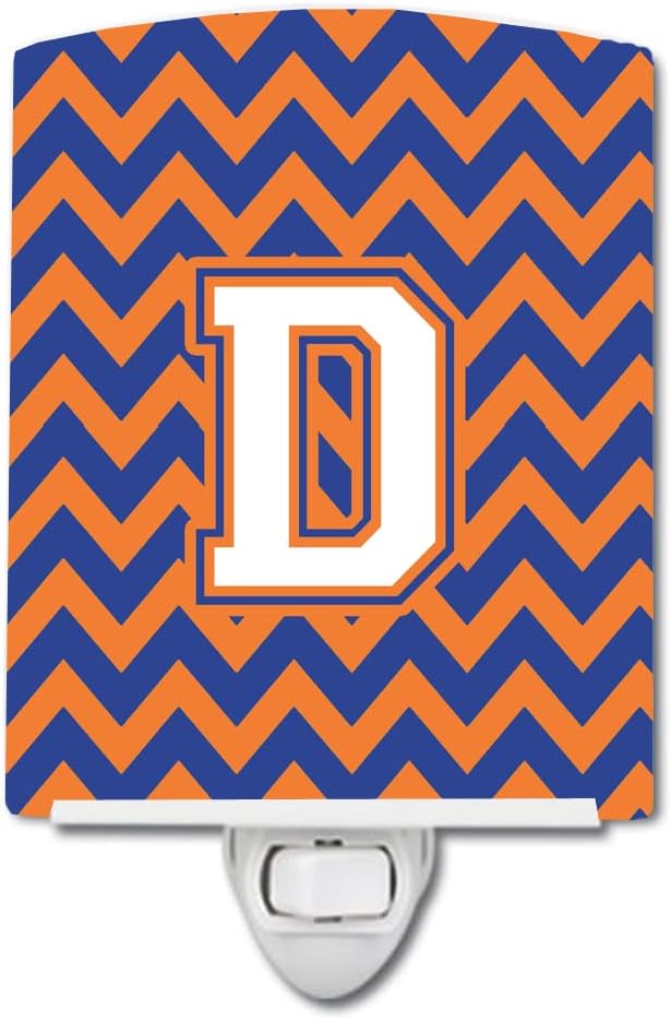 Caroline's Treasures CJ1060-DCNL Letter D Chevron Blue and Orange #3 Ceramic Night Light Compact, UL-Certified, Ideal for Bedroom, Bathroom, Nursery, Hallway, Kitchen, 6x4x3, Multicolor