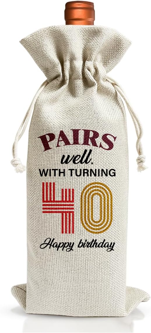 40th Birthday Gift For Best Friend Mom Dad Women Men Her Him, Reusable Linen Wine Bag Gift, 40th Birthday Party Decor Favors, Happy 40th Birthday Gift For Him Her Woman Man, 1984 Birthday