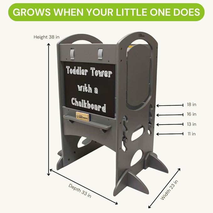 Little Partners Learning Tower Limited Edition Toddler Tower Step Stool Activity Center, Wooden Kids Learning Tower Standing Platform with Adjustable Height, Chalkboard, Safety Rails (Earl Grey)