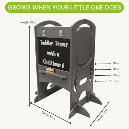 Little Partners Learning Tower Limited Edition Toddler Tower Step Stool Activity Center, Wooden Kids Learning Tower Standing Platform with Adjustable Height, Chalkboard, Safety Rails (Earl Grey)