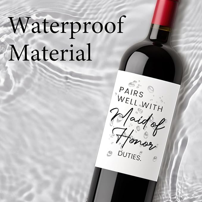 8 Pcs Maid of Honor Wine Labels, Bridesmaid Proposal Gifts, Wedding Engagement Gift for Maid of Honor Bridesmaid Wine Label, Pairs Well with Maid of Honor Duties Wine Bottle Stickers Labels