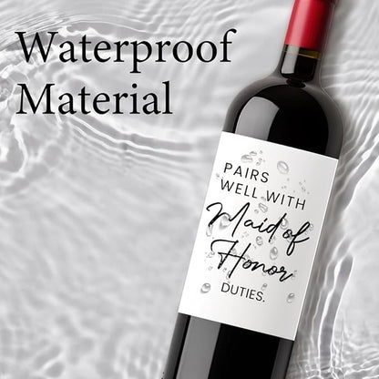 8 Pcs Maid of Honor Wine Labels, Bridesmaid Proposal Gifts, Wedding Engagement Gift for Maid of Honor Bridesmaid Wine Label, Pairs Well with Maid of Honor Duties Wine Bottle Stickers Labels