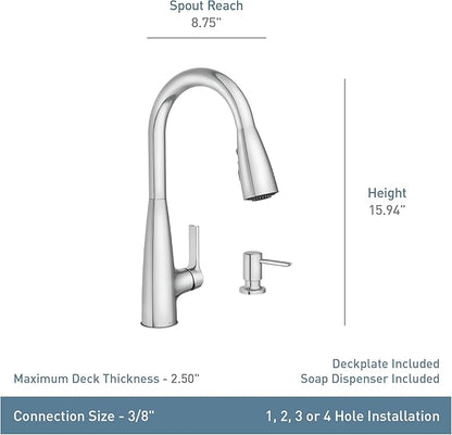 Moen Haelyn Chrome Single-Handle Pull-Down Sprayer Kitchen Faucet Featuring Power Boost for a Faster Clean, Soap Dispenser Included, 87627