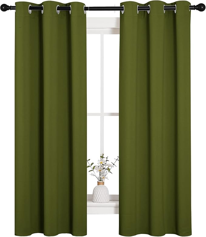 NICETOWN Kitchen Curtain Panels Blackout Draperies, Thermal Insulated Solid Grommet Blackout Curtains/Drapes for Christmas Window Decoration (1 Pair, 34 by 63 inches, Olive Green)