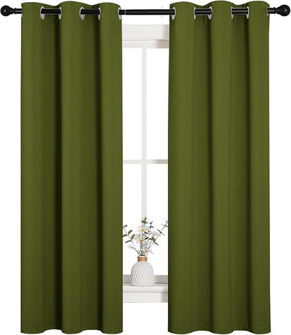 NICETOWN Kitchen Curtain Panels Blackout Draperies, Thermal Insulated Solid Grommet Blackout Curtains/Drapes for Christmas Window Decoration (1 Pair, 34 by 63 inches, Olive Green)