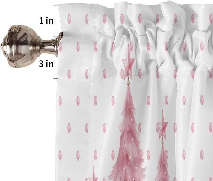 Pink Christmas Window Valance for Bedroom Living Room, Funny Santa Claus Window Curtain for Kitchen Bathroom, Pink Christmas Window Valance Rod Pocket Window Treatment, 54" W x 18" L