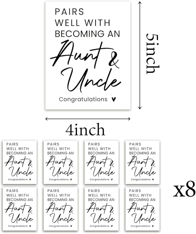 8 Pcs Pregnancy Baby Announcement Wine Labels, Funny Pregnancy Baby Announcement Gifts for Aunt And Uncle Wine Bottle Stickers Labels, Pairs Well With Becoming An Aunt And Uncle Wine Labels