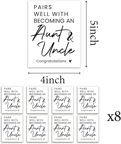 8 Pcs Pregnancy Baby Announcement Wine Labels, Funny Pregnancy Baby Announcement Gifts for Aunt And Uncle Wine Bottle Stickers Labels, Pairs Well With Becoming An Aunt And Uncle Wine Labels