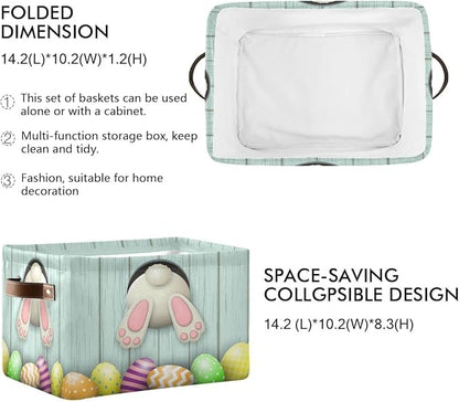 Easter Day Bunny Tail Eggs Storage Basket Fabric Laundry Baskets Happy Easter Rabbit Spring Storage Boxes Organizer Bag for Baby Cloth Dog Toy Book Storage Cubes Shelf Closet Bins 16×12×8 Inches
