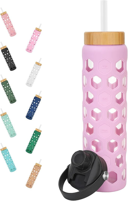 32oz Glass tumblers Water Bottles with Straw and 2 Lid