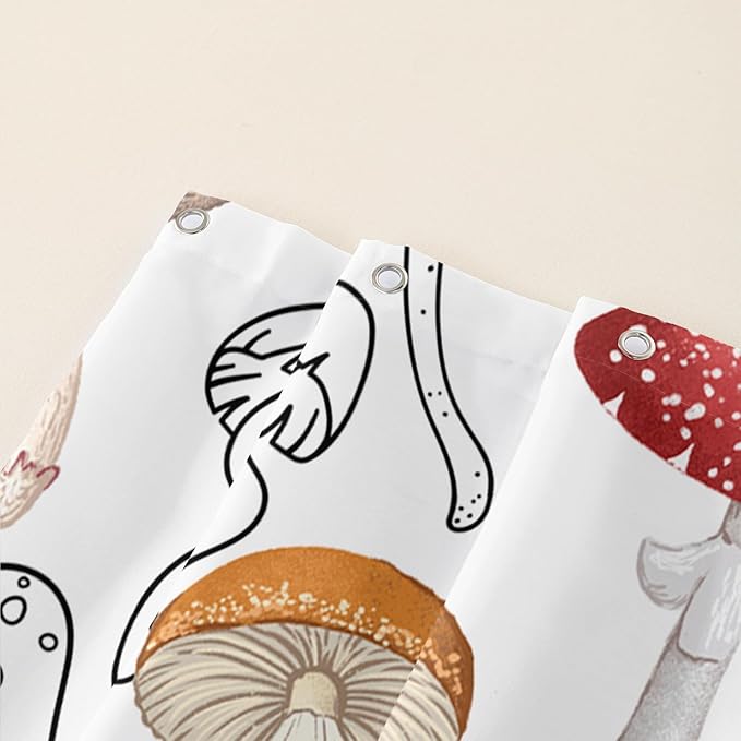 AILONEN Cartoon Mushroom Shower Curtain,Modern Shabby Chic Plants Fungus Themed Waterproof Bath Curtain,Minimalist Curtain for Bathroom Decor, 60" W x 72" H