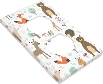 Cartoon Animal Deer Bear Fox Light Switch Cover Decorative Duplex Electrical Outlet Plastic Wall Plate Outlet Cover for Women Girls Bedroom Kitchen Living Room Decor 4.5 * 2.76