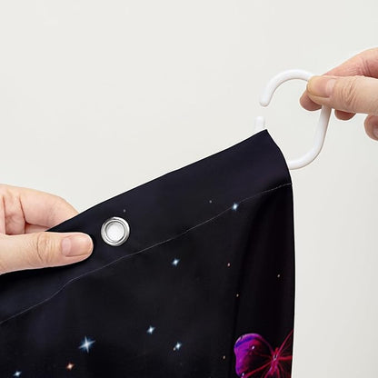 AILONEN Butterfly Shower Curtain Bathroom 48" W*72" H Sparkly Colourful Butterfly Curtain Cloth Fabric Bathroom for Girls Kids,Deep Color Shower Curtain Set