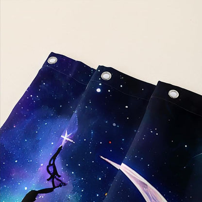 AILONEN Mermaid Shower Curtain, Galaxy Shine Mermaid Theme Shower Curtain Set,Dream Nebula and Moon Waterproof Shower Curtains for Girls Teens Kids,72" W*96" H
