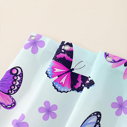 AILONEN Pink Butterfly Girls Shower Curtain for Bathroom Decor,Beautiful Floral Butterfly Women Butterfly Bath Curtain 72" W*84" H Polyester Waterproof Bathroom Curtain with 12 Hooks