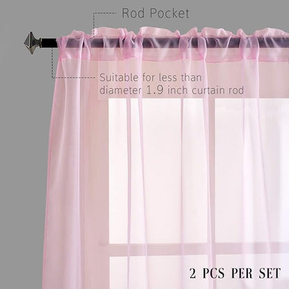 Pink Sheer Voile Curtains Translucent Solid Color Window Treatment 84 Inches Long Panels Rod Pocket Baby Pink Sheers for Bedroom Girls 2 Panels Set 52x84