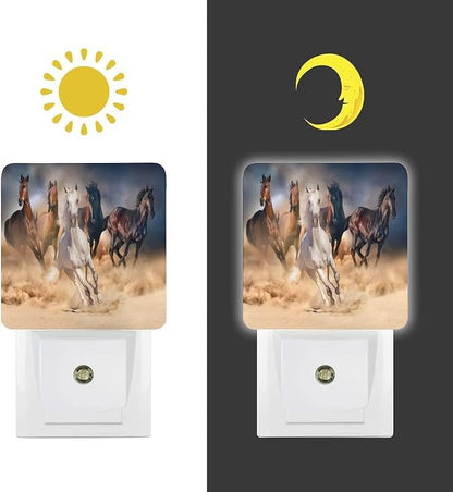 LED Night Lights Lamp with Dusk to Dawn Sensor, Running Horses Night Lamp, Night Lights Plug Into Wall for Kids Room, Bedroom, Bathroom, Kitchen, Hallway