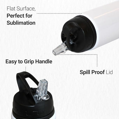 Aluminum 20oz White Sublimation Lightweight Water Bottle Blank, with Foldable Straw Lid and Handle, High-Grade Coating, Personalized Reinforced Packaging (6 Pack)