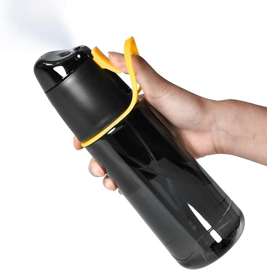 24 oz Sports Water Bottle with Spray Mist, Portable Water Mister Spray Bottle for Drinking, 2-In-1 Mist and Sip Bpa-Free Plastic Misting Water Bottle For Fitness and Outdoor, Black 1 Pack