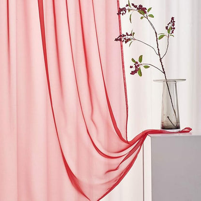 Red Sheer Voile Curtains Short Translucent Solid Color 45 Inch Length Panels Rod Pocket Red Sheers 45 inches long for Small Window Kitchen 2 Panels 52x45