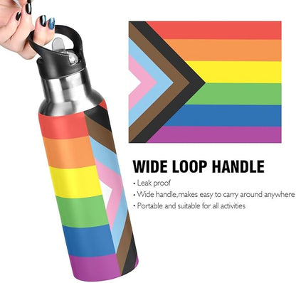 20oz Gay LGBT Progress Pride flag Sports Water Bottle,Double Wall Vacuum Insulated Stainless Steel Lesbian Water Bottle with Straw Keeps Hot＆ Cold, Bike Gym Travel Pride Day Month Gifts