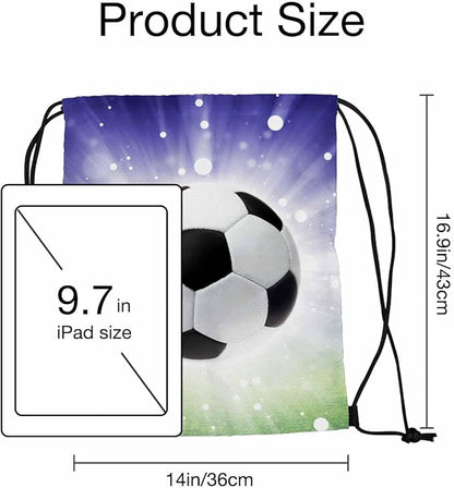 Football Draw String Back Bag Soccer Ball Brightmlight Green Stadium Purple Background Gym Backpack Basketball Bag Backpack 14x16.9 Inch