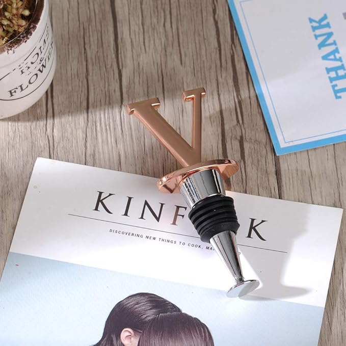 Miicol Wine Bottle Stopper, Prosecco Stopper, Rose Gold Wine Stopper, Personalised Champagne Stopper, Initial Wine Stopper, Funny Prosecco Gift, Wine Lovers Gift, Kitchen Decor, Letter V