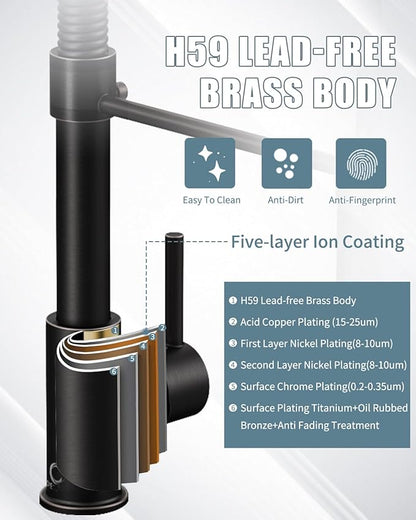 Oil Rubbed Bronze Single Handle Kitchen Faucet with Sprayer, Pull Down Faucet for Camper, RV, Farmhouse Sink