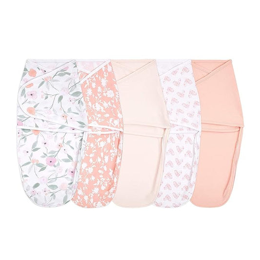 aden + anais, Cotton Knit Baby Wrap, Newborn Wearable Swaddle Blanket, 5 Pack, Feminine Florals, 0-3 Months