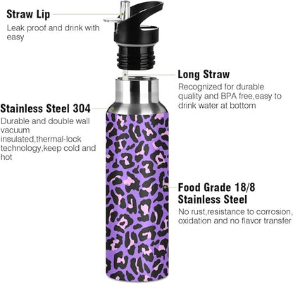 MNSRUU Insulated Water Bottle with Straw, Rainbow and Unicorns Stainless Steel Flasks for Sports Cycling Hiking School