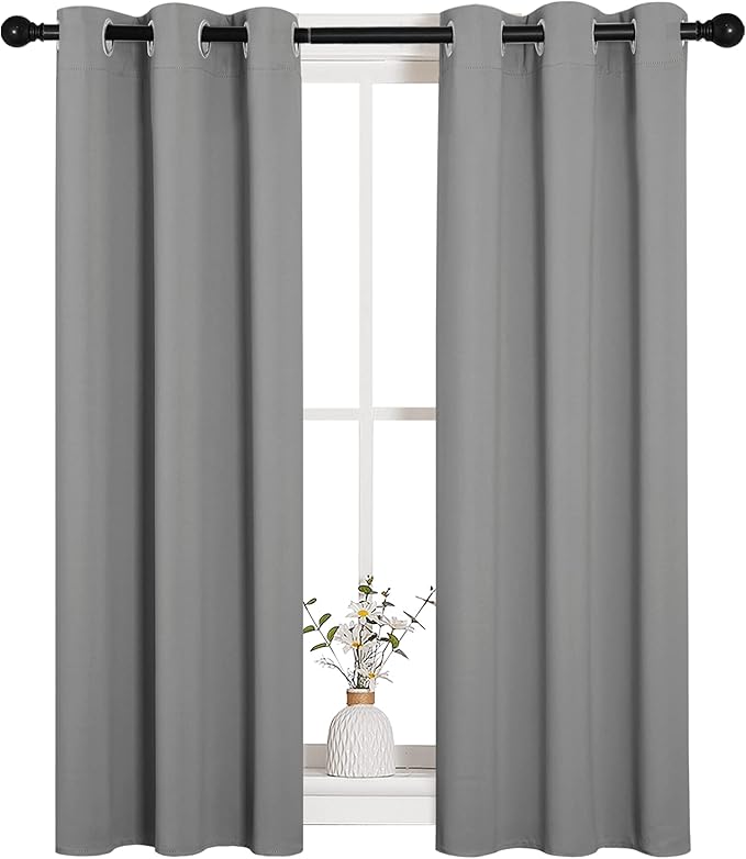 NICETOWN Silver Grey Blackout Curtain Panels for Bedroom, 2 Panels, W29 x L40 inches, Thermal Insulated Grommet Top Blackout Draperies and Drapes for Kitchen Small Window