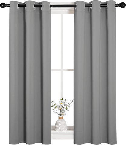 NICETOWN Silver Grey Blackout Curtain Panels for Bedroom, 2 Panels, W29 x L40 inches, Thermal Insulated Grommet Top Blackout Draperies and Drapes for Kitchen Small Window