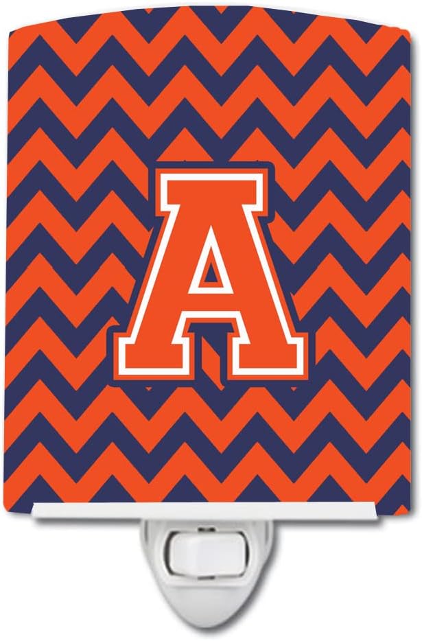 Caroline's Treasures CJ1042-ACNL Letter A Chevron Orange and Blue Ceramic Night Light Compact, UL-Certified, Ideal for Bedroom, Bathroom, Nursery, Hallway, Kitchen, 6x4x3, Multicolor