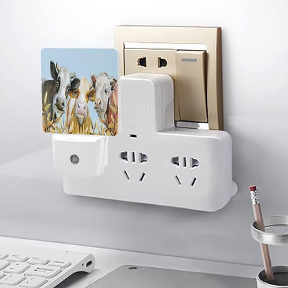 LED Night Lights Lamp with Dusk to Dawn Sensor, Watercolor Painted Cow Night Lamp, Night Lights Plug Into Wall for Kids Room, Bedroom, Bathroom, Kitchen, Hallway