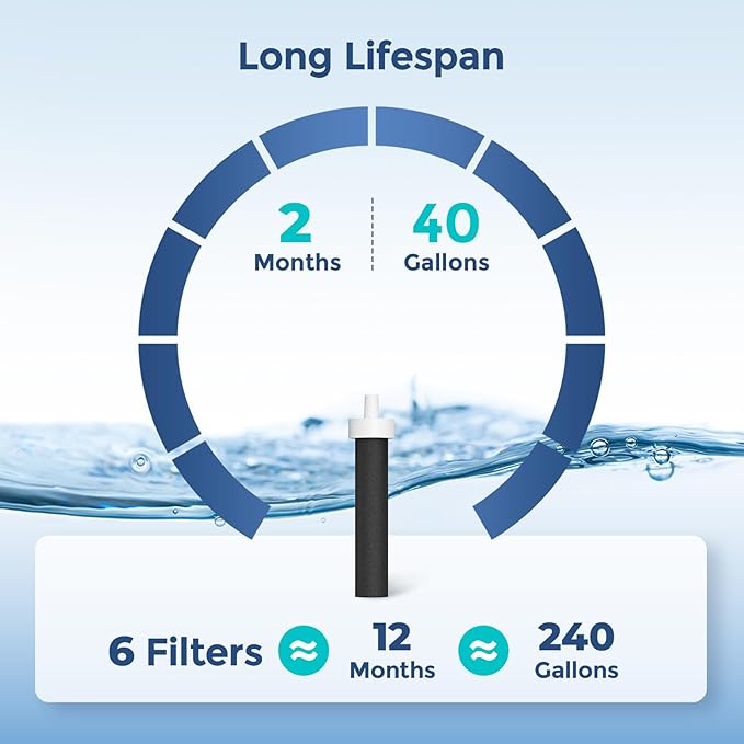 6-Pack Water Filter Replacements for Brita Water Bottles, Compatible with Brita 32oz and 20oz Insulated Filtered Water Bottles, Reduce Chlorine, Taste, and Odor