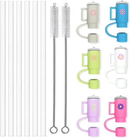 6 PCS Straws with Straw Cover Caps compatible with Stanley Adventure Quencher Tumbler, 12 Inch Straw compatible with Stanley, Straw Tips with Straws compatible with Stanley, come with 2 Brush