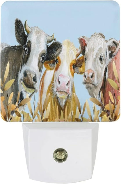 LED Night Lights Lamp with Dusk to Dawn Sensor, Watercolor Painted Cow Night Lamp, Night Lights Plug Into Wall for Kids Room, Bedroom, Bathroom, Kitchen, Hallway