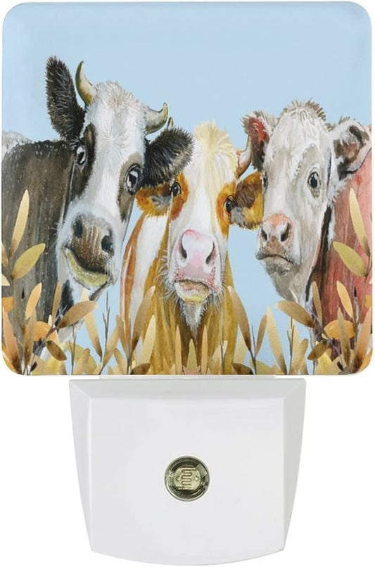 LED Night Lights Lamp with Dusk to Dawn Sensor, Watercolor Painted Cow Night Lamp, Night Lights Plug Into Wall for Kids Room, Bedroom, Bathroom, Kitchen, Hallway