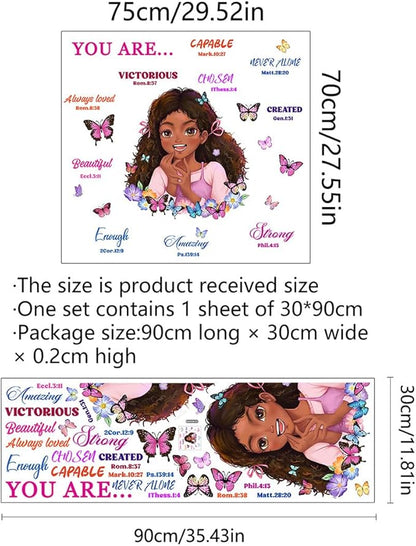 Lovely Little Girl Butterfly Wall Decals Inspirational Quotes Wall Decals Positive Words Motivational Lettering African American Wall Stickers for Baby Toddler Room Decorations Nursery Playroom