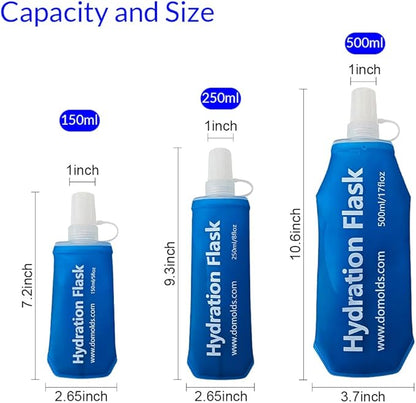 500 ml/17 oz Soft Flask, Flexible TPU Soft Water Flask for Running Vest, BPA-Free Hydration Flask for Running, Hiking, Cycling, Climbing-Blue