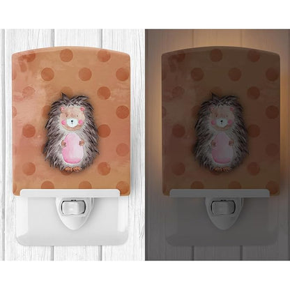 Caroline's Treasures BB7378CNL Polkadot Hedgehog Watercolor Ceramic Night Light Compact, UL-Certified, Ideal for Bedroom, Bathroom, Nursery, Hallway, Kitchen, 6x4x3, Multicolor