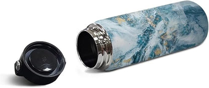 Marble Print Insulated Water Bottle 18 Oz, Vacuum Stainless Steel Sports Water Jug Flask with Handle, Leak Proof Wide Mouth Reusable Mug for Daily Use