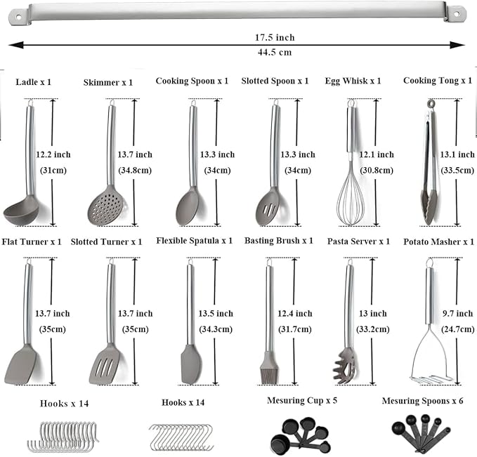 Kitchen Utensils Set, Kyraton 38 Piece Silicone kitchen Cooking Utensils Set with Utensil Rack, Spoon Spatula Set, Non-Stick kitchen Gadgets, Dishwasher Safe