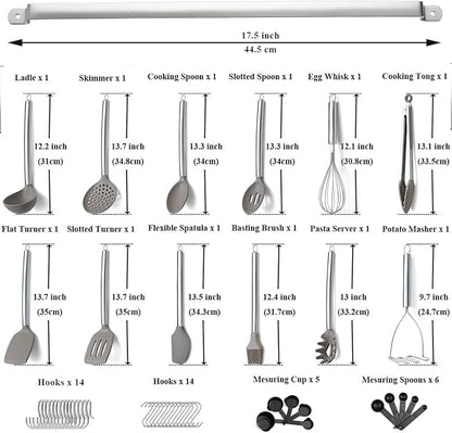 Kitchen Utensils Set, Kyraton 38 Piece Silicone kitchen Cooking Utensils Set with Utensil Rack, Spoon Spatula Set, Non-Stick kitchen Gadgets, Dishwasher Safe