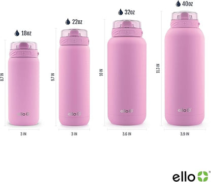 Ello Cooper 18oz Kids Stainless Steel Water Bottle with Straw and Carry Handle, Double Walled and Vacuum Insulated Metal, Leak Proof Locking Lid with Soft Silicone Spout, Reusable, BPA Free, Bubblegum