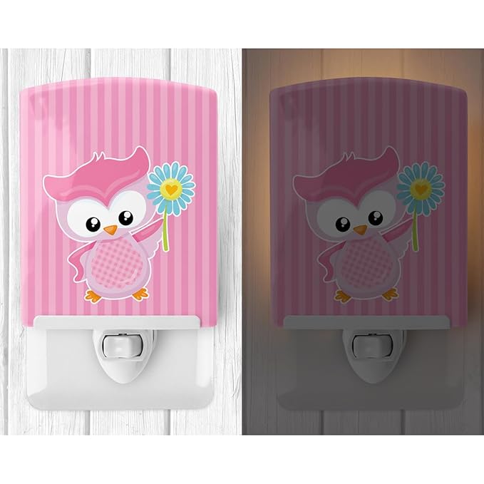 Caroline's Treasures BB9049CNL Girl Bird with Flower Pink Ceramic Night Light Compact, UL-Certified, Ideal for Bedroom, Bathroom, Nursery, Hallway, Kitchen, 6x4x3, Multicolor