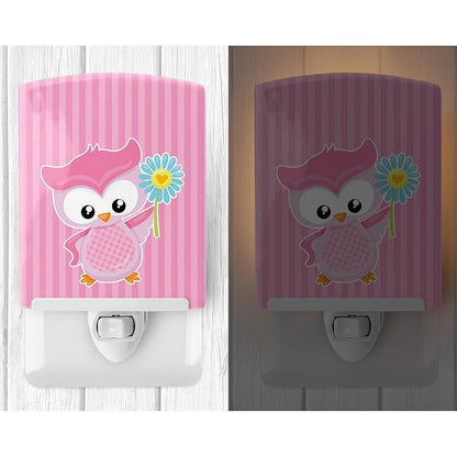 Caroline's Treasures BB9049CNL Girl Bird with Flower Pink Ceramic Night Light Compact, UL-Certified, Ideal for Bedroom, Bathroom, Nursery, Hallway, Kitchen, 6x4x3, Multicolor