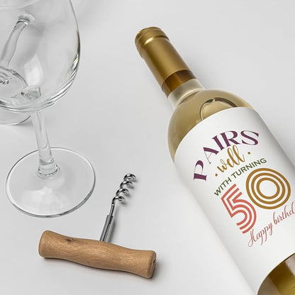 8 Pcs 50th Birthday Gifts for Women Her Him Wine Labels, Happy 50th Birthday Party Decorations for Woman Man Wine Bottle Stickers, 50 Years Old Birthday Gifts for Women, 50th Wine Bottle Labels